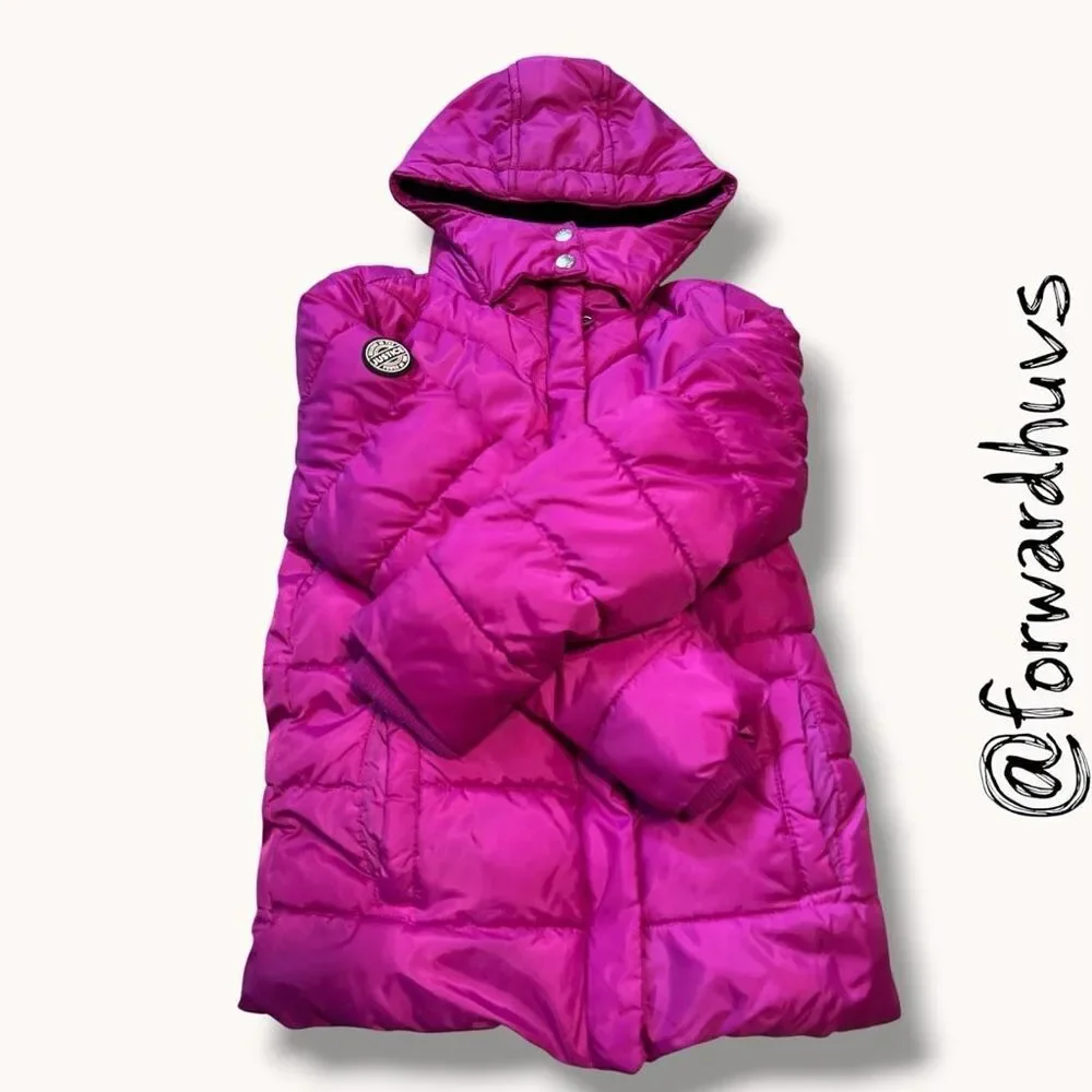 ☑️ Justice Hooded Sherpa Lined Puffer Jacket Pink Girls S 7/8